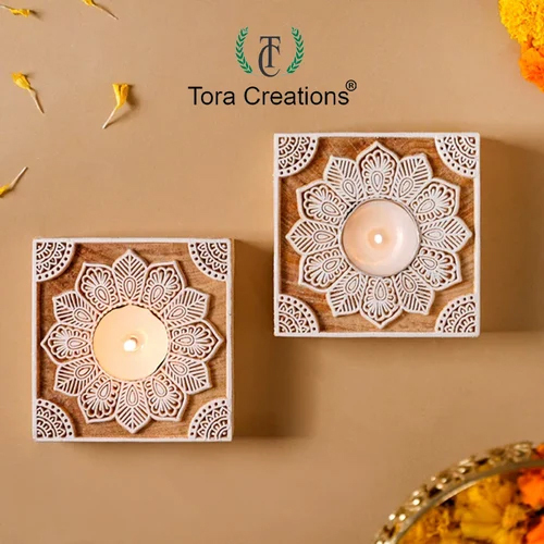 Tora Wooden Tealight Holder Export Quality Handmade (TCLH6553)