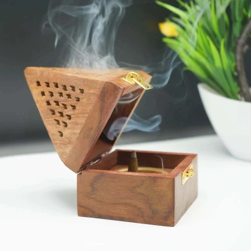 Tora Sheesham Wood Pyramid Dhoop Incense Holder Export Quality Handmade  (TCIH0503)