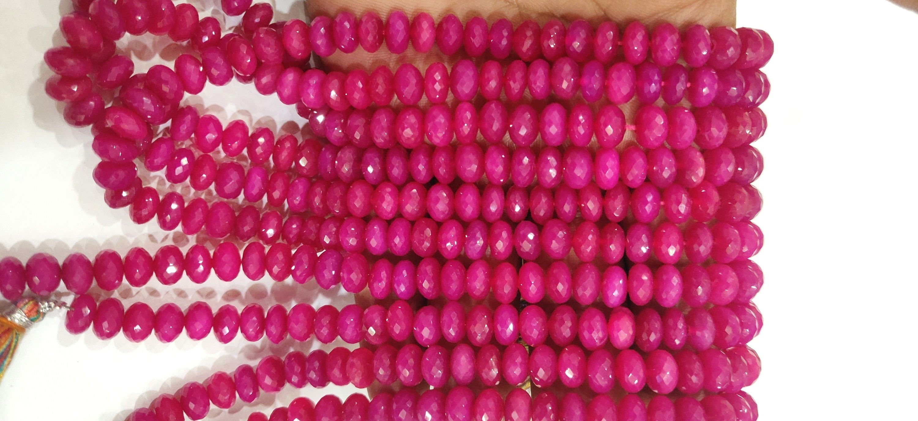 Natural Hot Pink chalcedony Rondelle Faceted 8mm Beads Strand 8'' Long