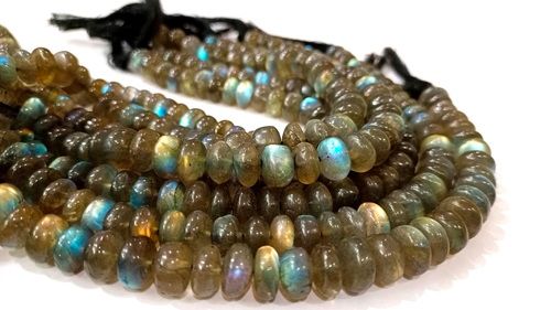 Natural Labradorite Blue Flashy Rondelle Plain 7-9mm beads Sold Per Strand 8'' Long