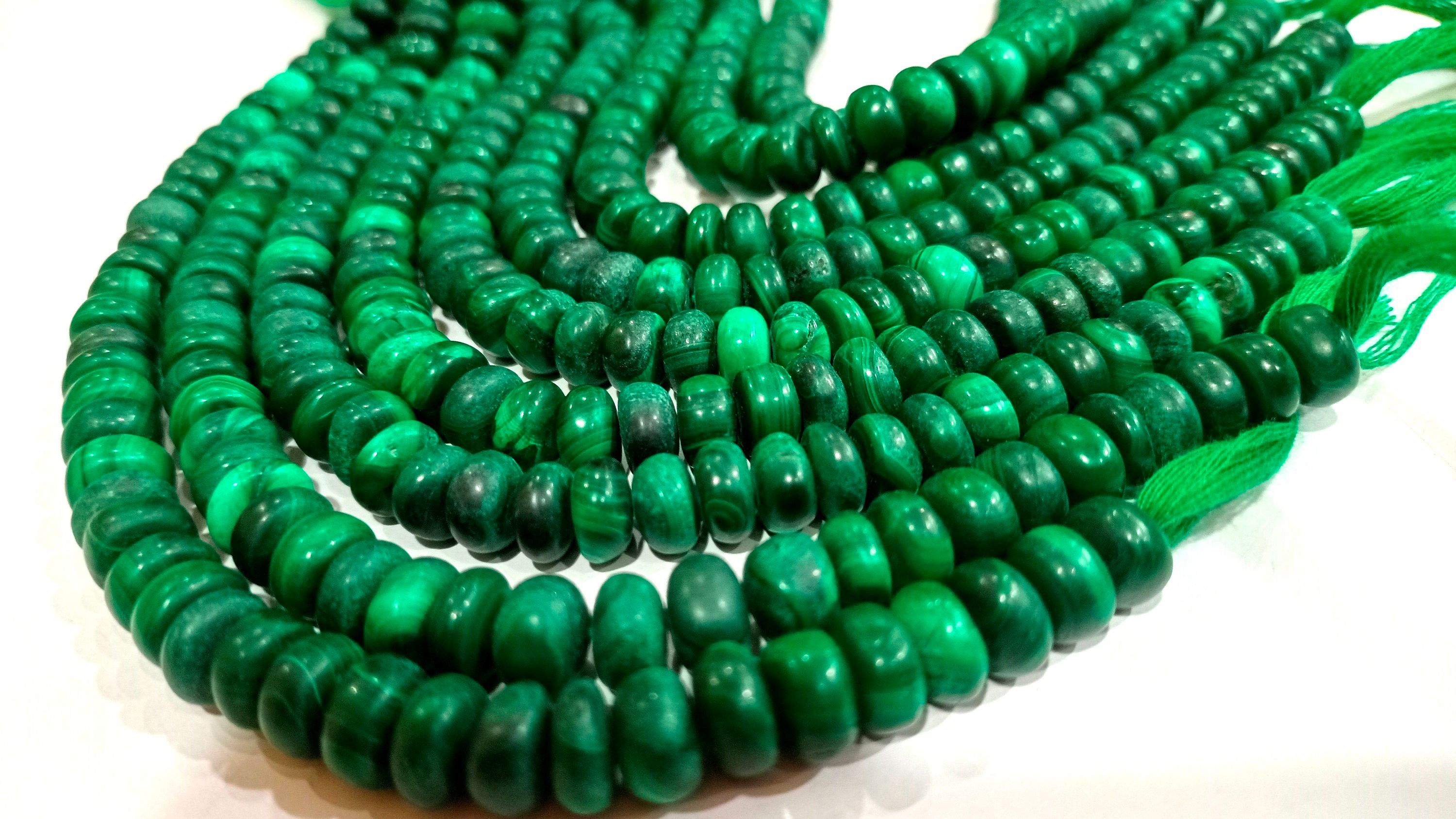 Natural Malachite Rondelle Plain 8-9mm Beads Sold per strand 8'' long