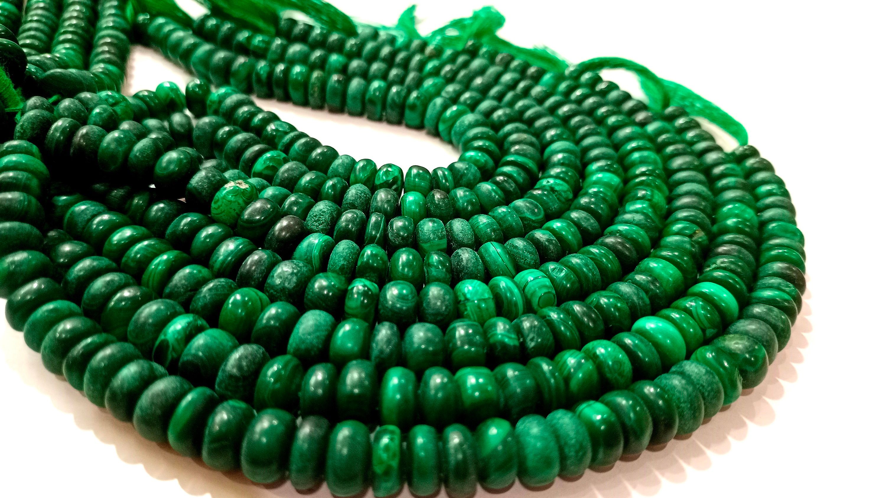 Natural Malachite Rondelle Plain 8-9mm Beads Sold per strand 8'' long