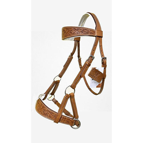 Snaffle Bridle With Leather Floral Design On Browband & Noseband - Application: Horse Riding