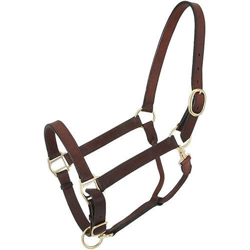 Leather Halter Fully Adjustable On The Crown Snap Hook On Throat - Color: Brown