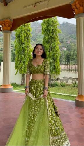 Lehenga Choli - Heavy Faux Georgette with Sequined Embroidery, 42-43 Inch Length, Green | Party Wear, Full Stitched XL Size, Micro Cotton Inner, 3 mtr Flair