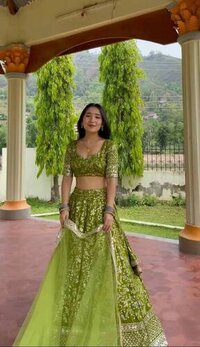 Lehenga Choli - Heavy Faux Georgette With Sequined Embroidery, 42-43 Inch Length, Green | Party Wear, Full Stitched Xl Size, Micro Cotton Inner, 3 Mtr Flair