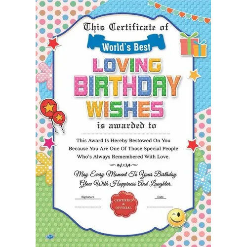 Christmas Certificate Birthday & Relations Cards