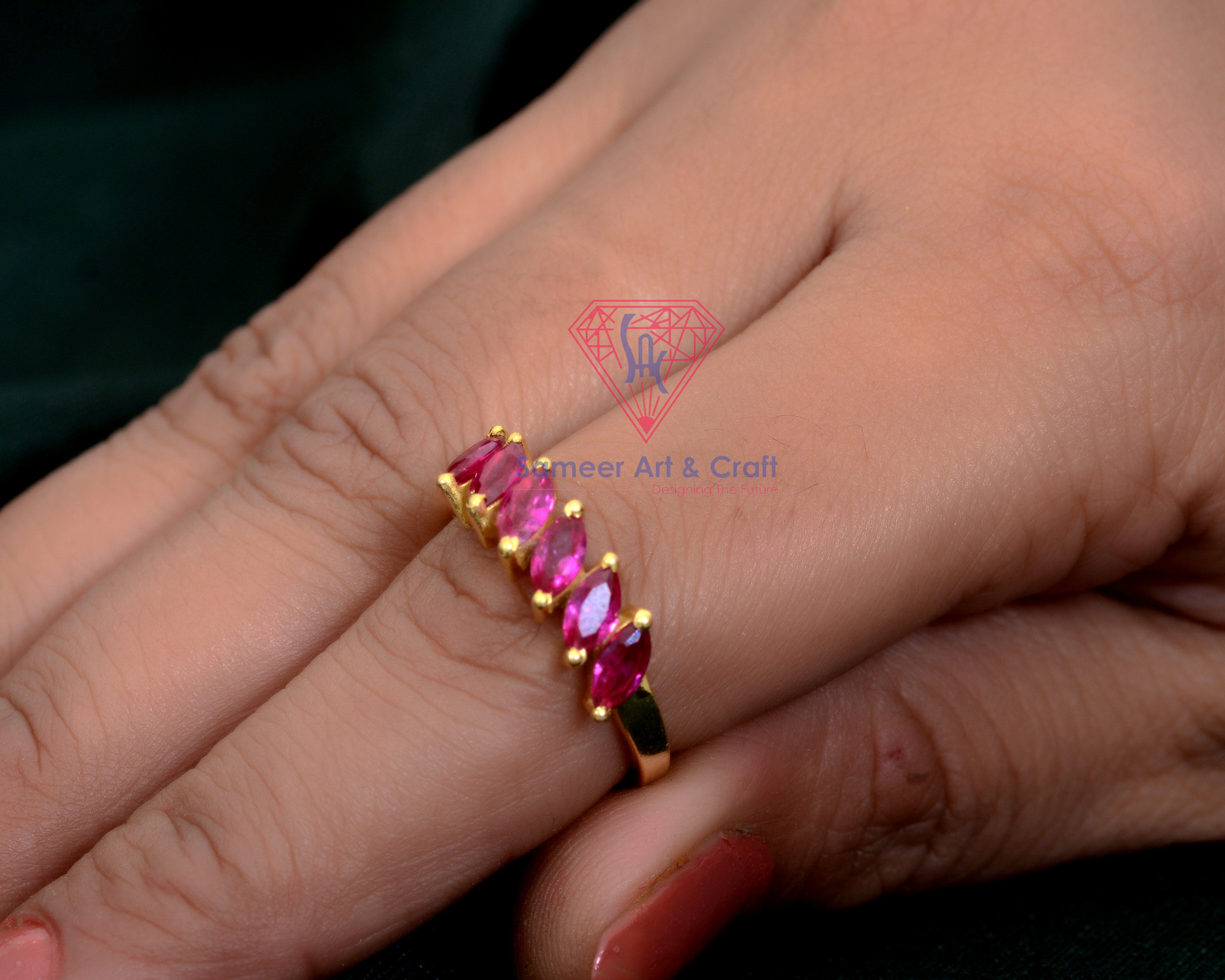 925 Sterling Silver Pink Cubic Zircon Gemstone Gold Plated Ring