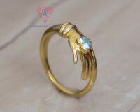 925 Sterling Silver Antique Hug Design Gold Plated Ring