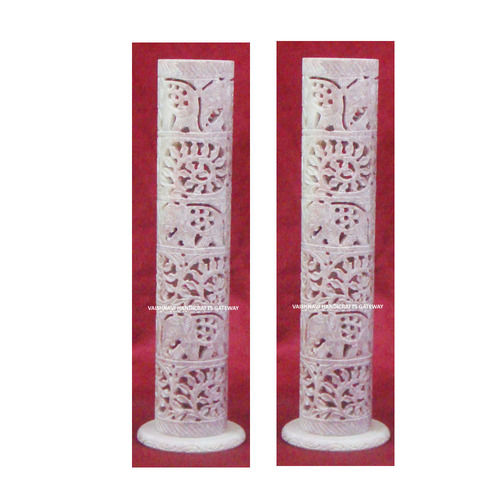 Top Quality Soapstone Hand Carved Jali Work Incense Tower - Color: Natural