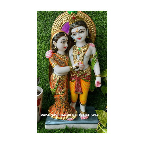 Handmade Beautiful Pure Makrana Marble Radha Krishna Idol For Temple