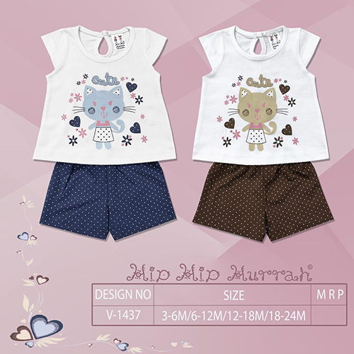 V-1437 Hot Pant Top - Cotton, Customized Size, Short Sleeves , Printed Pattern, Customized Logo, Washable - Stylish Summer Top for Girls