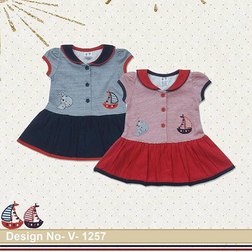 V-1257 Baby Frock - Cotton, Customized Size | Trendy Printed Design, Cool Dry & Quick Dry, Washable for Summer Comfort