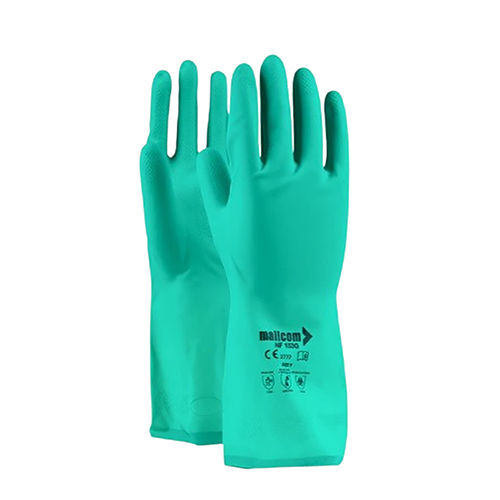 Plain Uisp 11811 Seamless Cutton Flocklined Green Coloured Nitrile Dipped Gloves