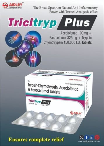 Tablet Aceclofenac 100mg + Paracetamol 325mg + Trypsin  Chymotrysin 150000 AU