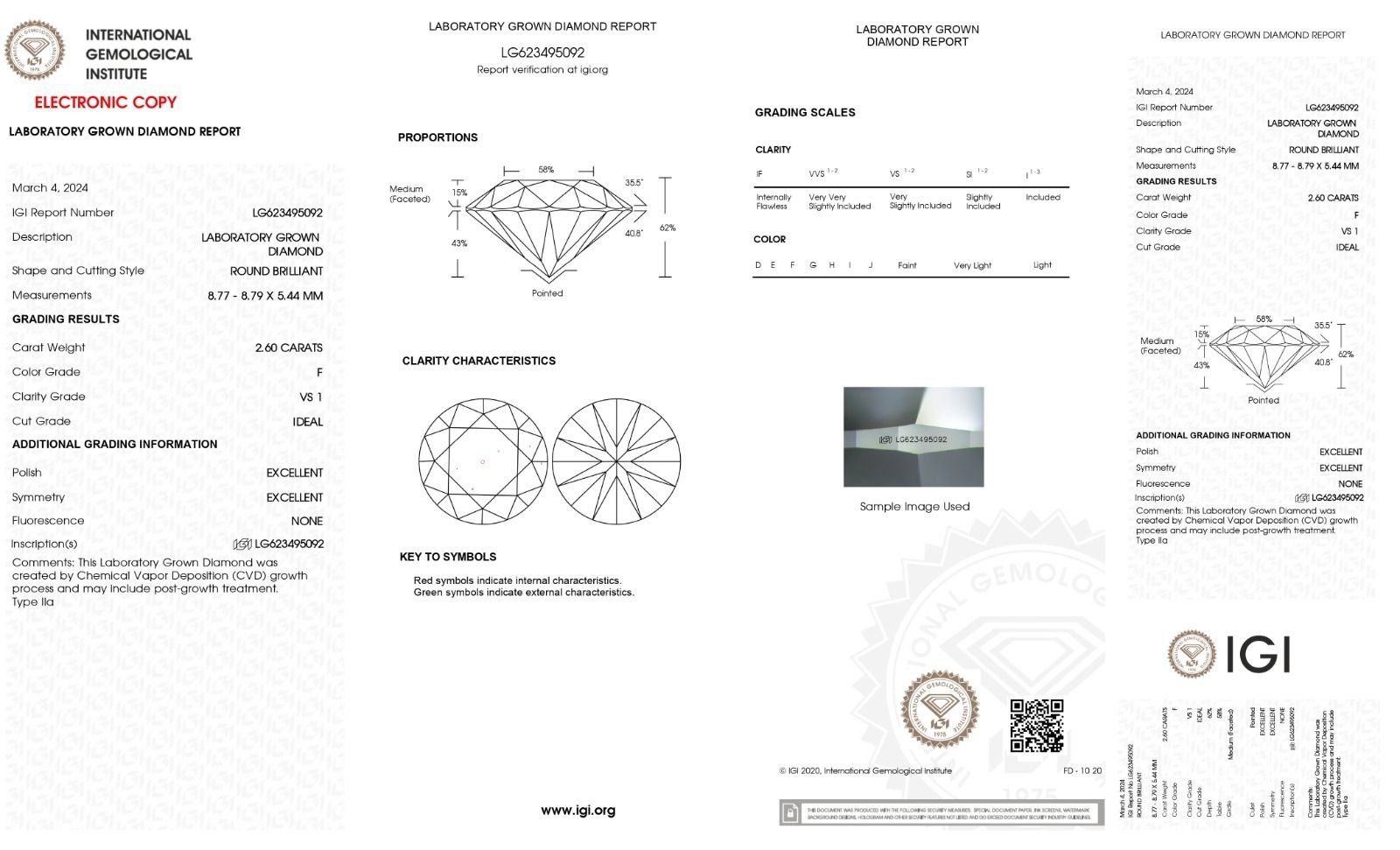 ROUND 2.60ct F VS1 IGI 623495092 Lab Grown Diamond EC757361