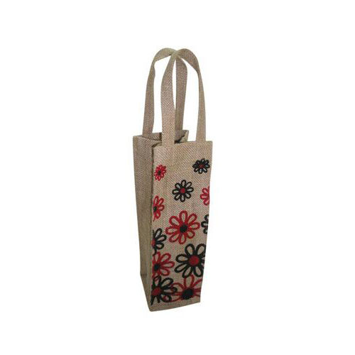 Multicolor Printed Jute Bottle Bag