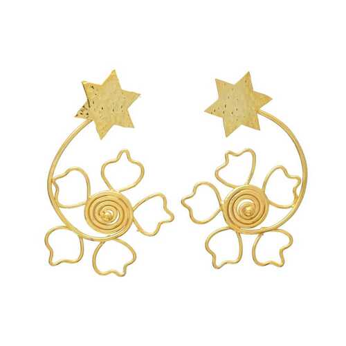 gold plated ear top flower earring set