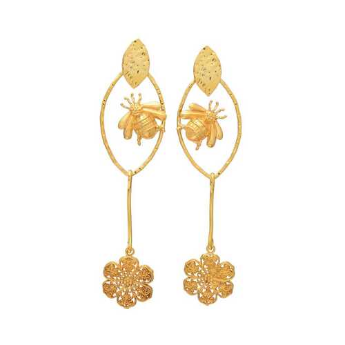 golden flower and insect dangle earring set