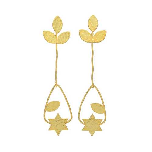 Golden dangle star and flower earring