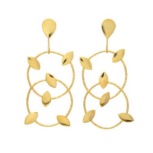 Golden dual round dangle earring