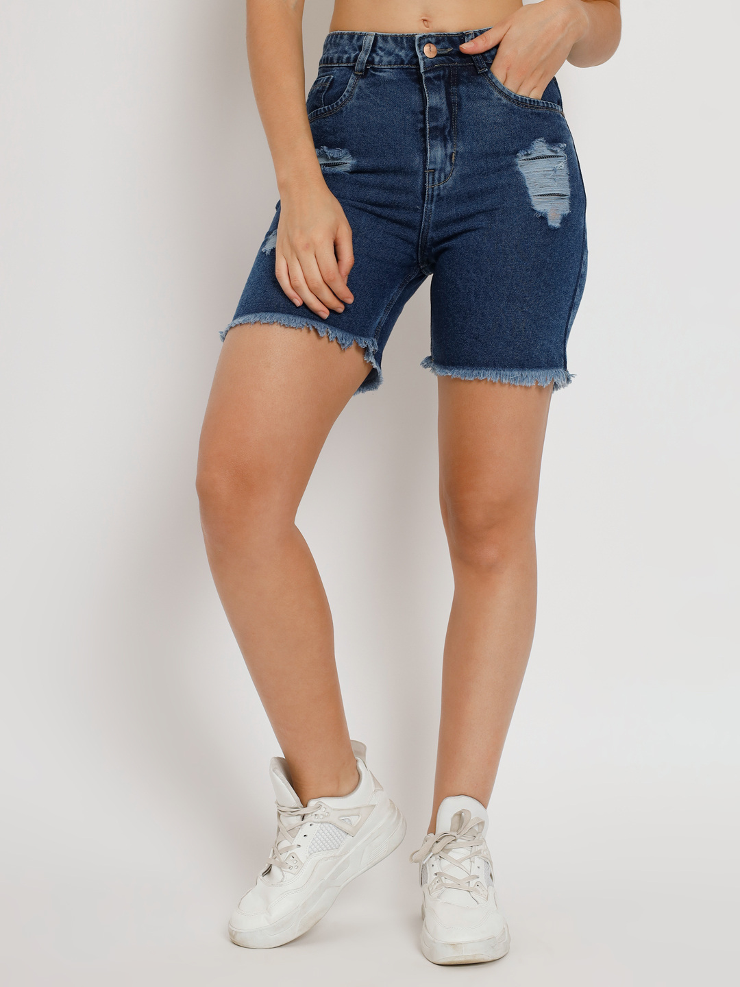 Solid Women  Blue Denim Shorts