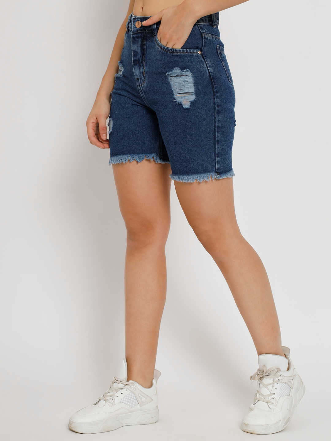 Solid Women  Blue Denim Shorts