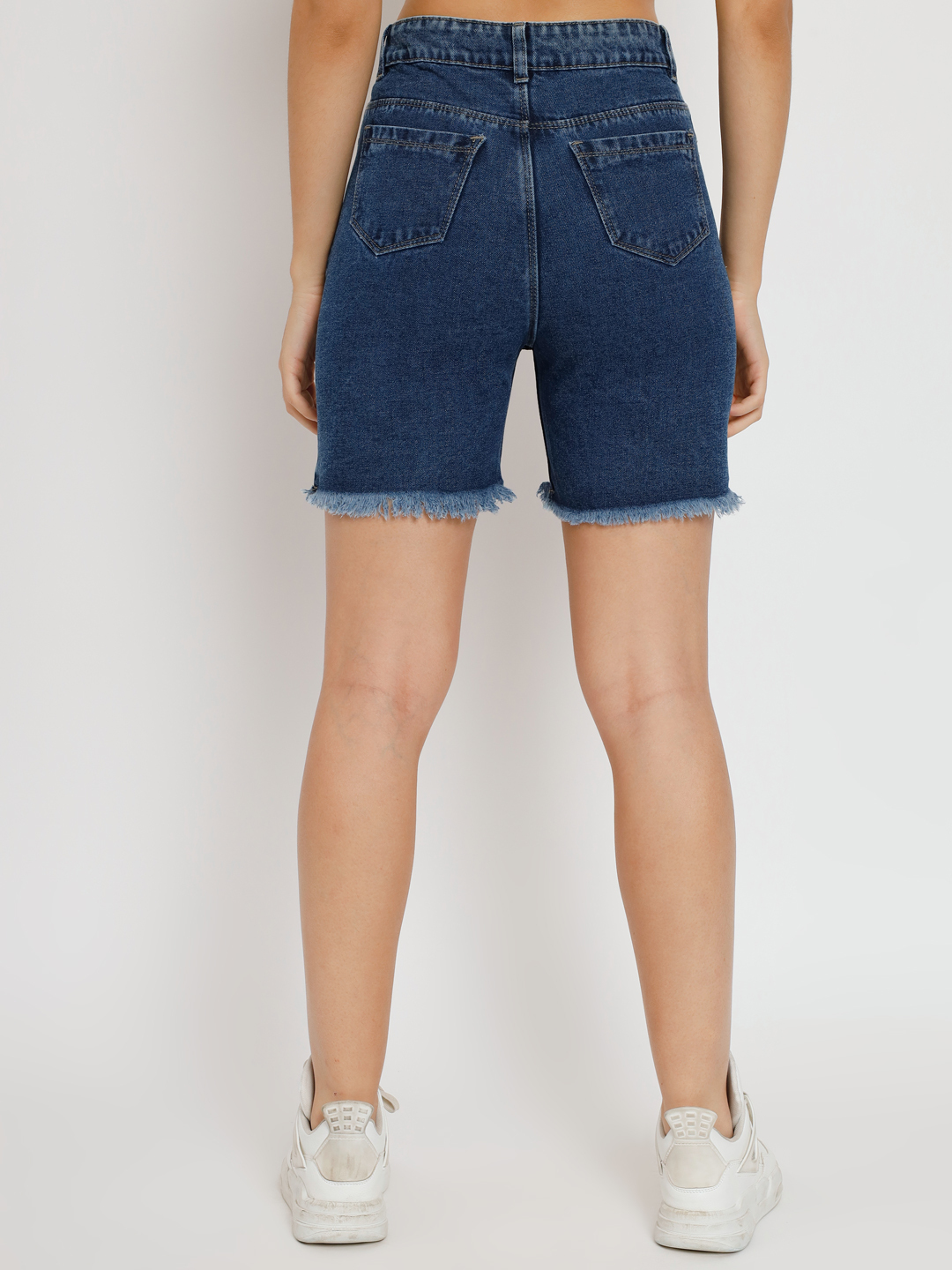 Solid Women  Blue Denim Shorts