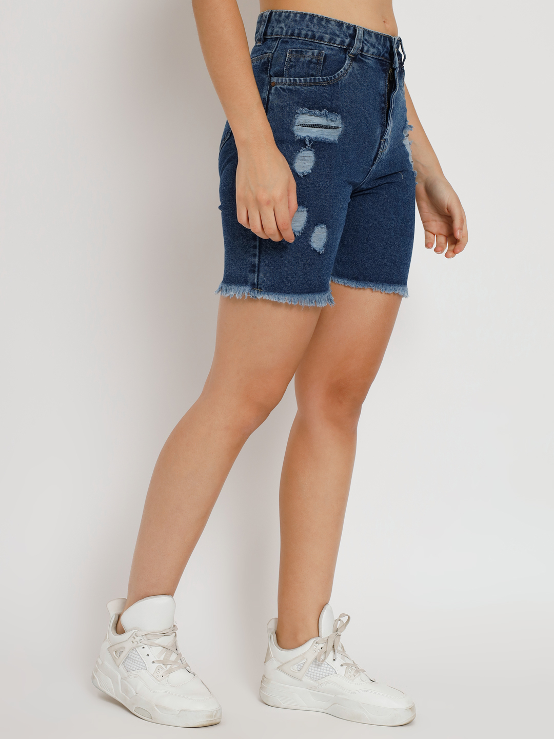 Solid Women  Blue Denim Shorts