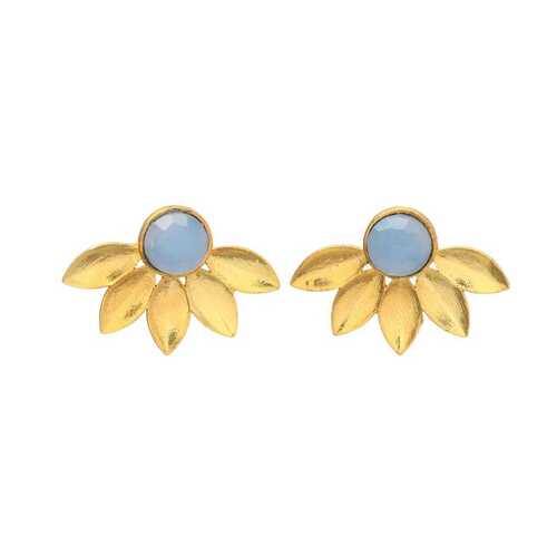 Flower Light blue chalcedony gemstone stud earring set