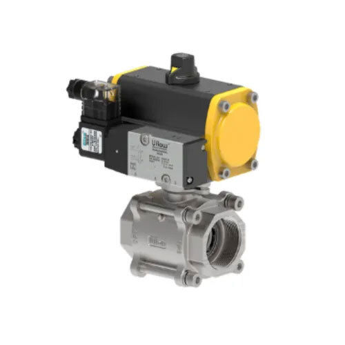 Yellow Uflow Double Acting Pneumatic Ball Valve Screwed With Namur Solenoid Valve