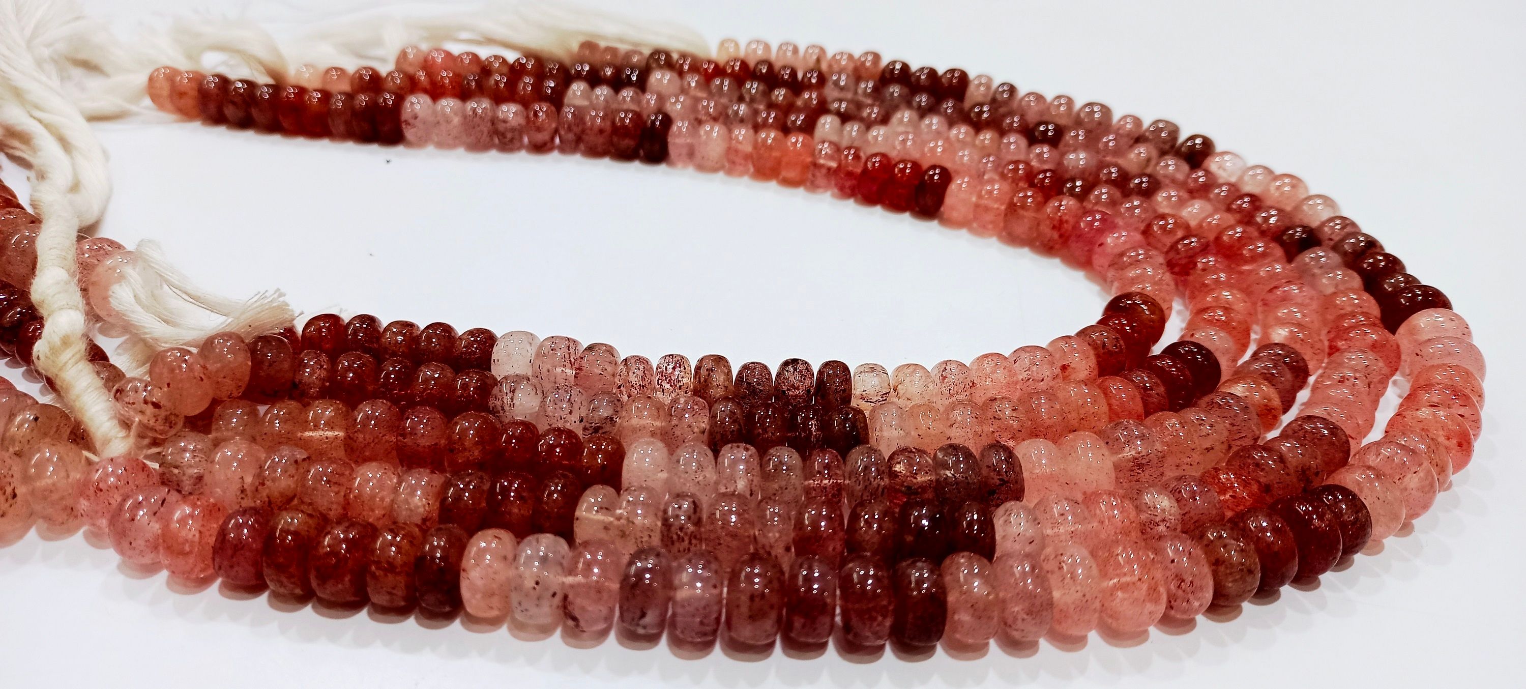 Natural Strawberry Quartz 8mm Rondelle Plain Beads Strand 8 inches Long