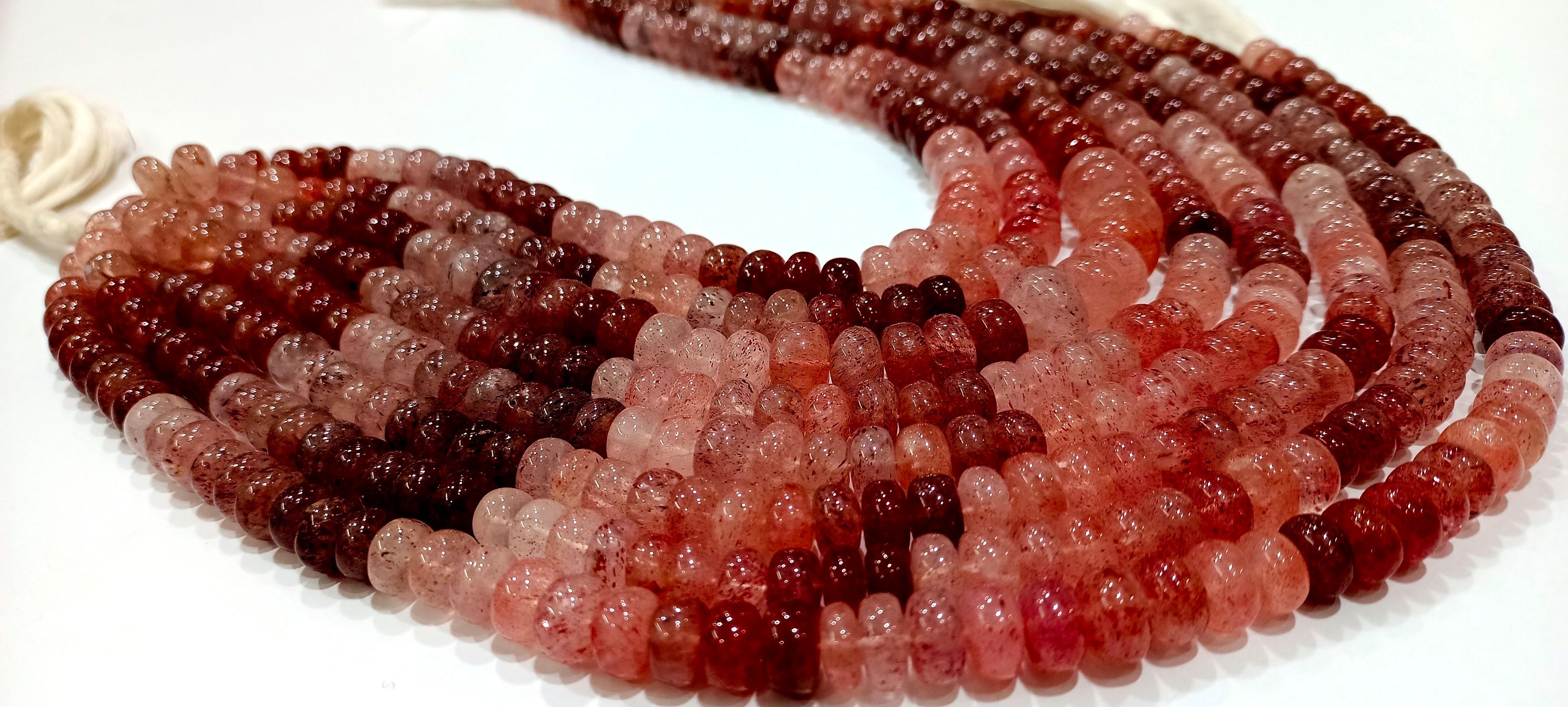 Natural Strawberry Quartz 8mm Rondelle Plain Beads Strand 8 inches Long