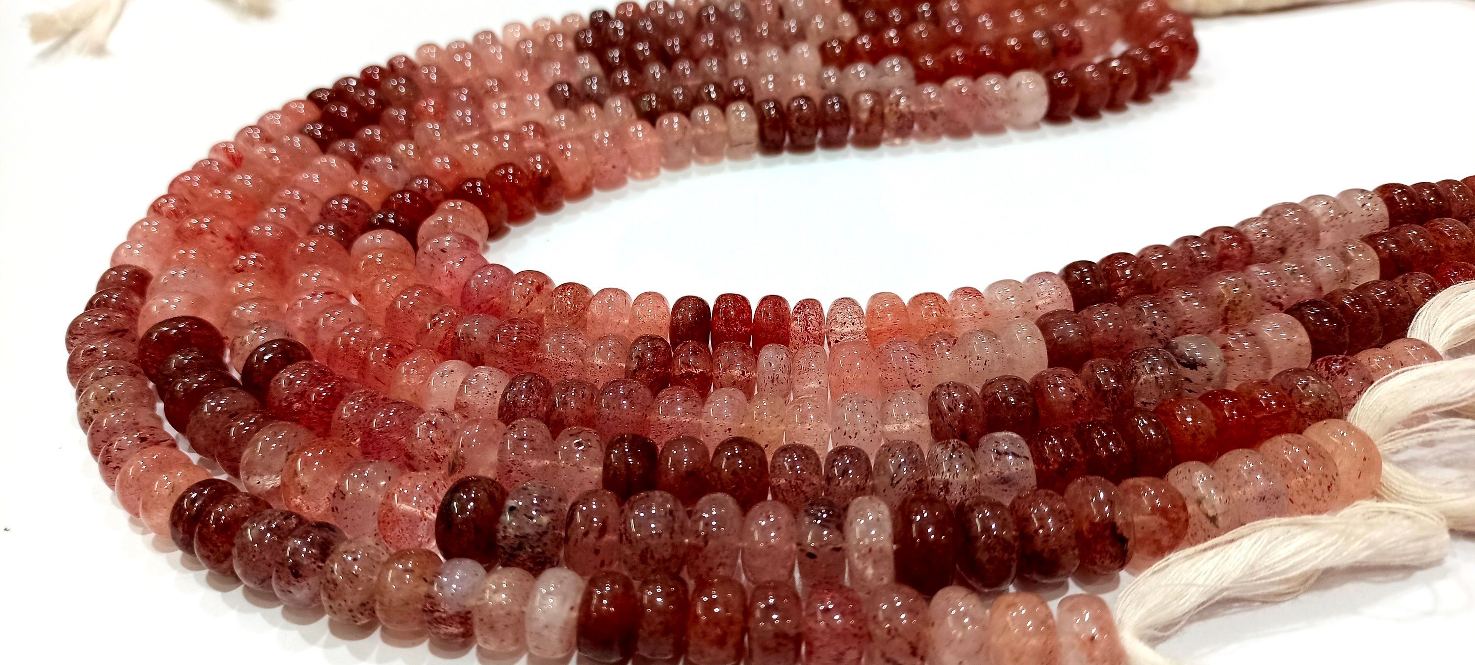 Natural Strawberry Quartz 8mm Rondelle Plain Beads Strand 8 inches Long