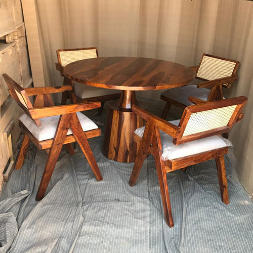 Wooden Round Dining Table With 4 Seater