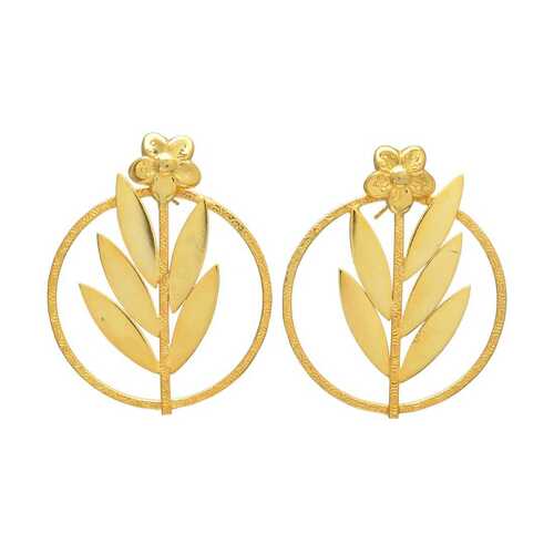 Golden flower round earring set for woman