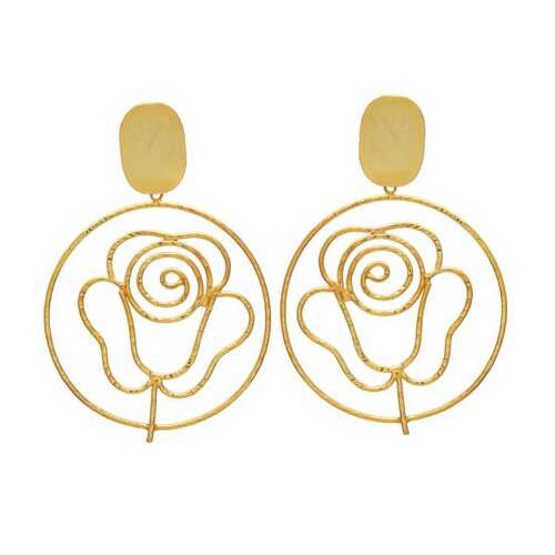 Rose shaped round golden earring set