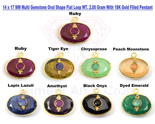 Natural Gemstone Oval Shape With Gold Filled Evil Eye Pendant