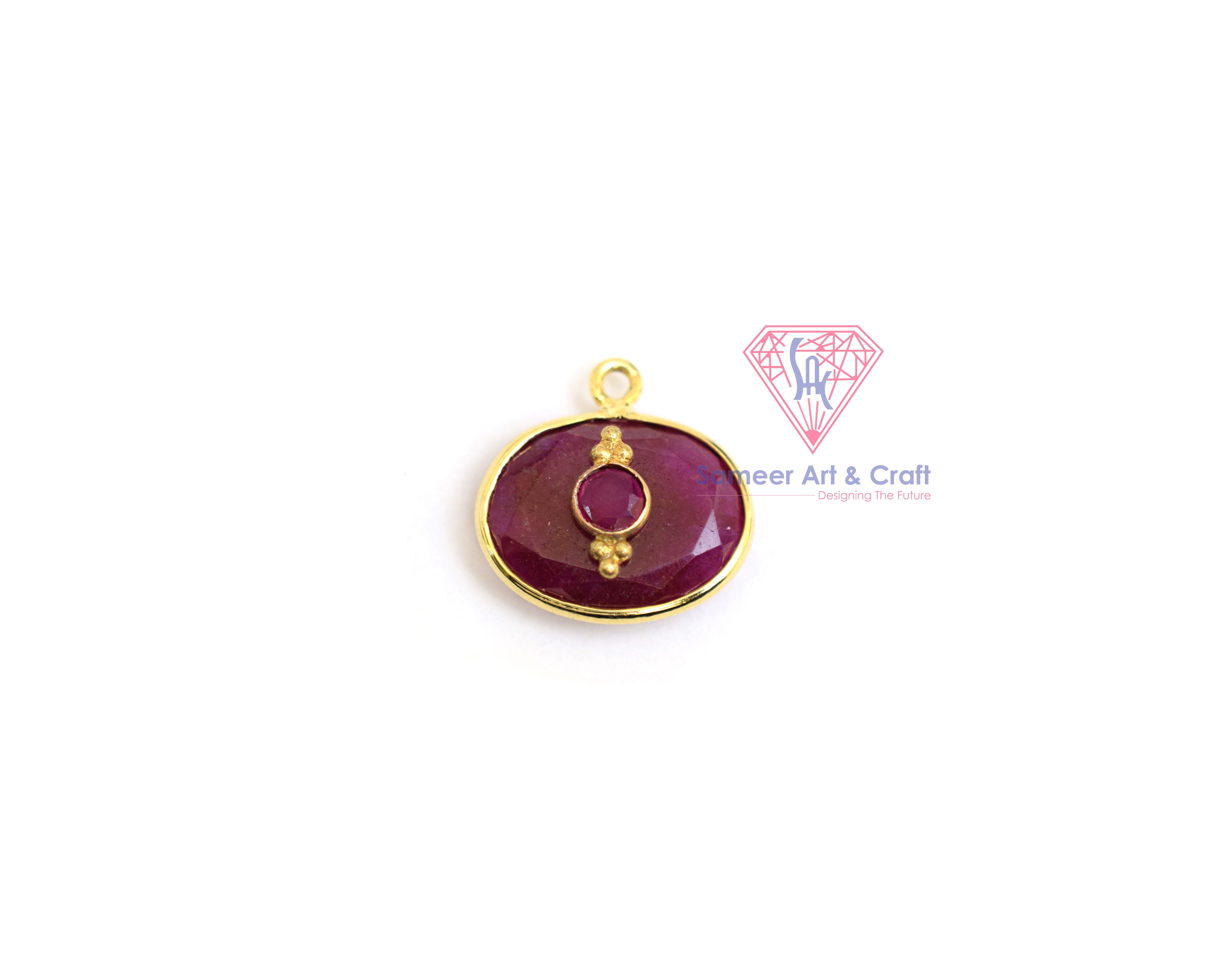 Natural Gemstone Oval Shape With Gold Filled Evil Eye Pendant