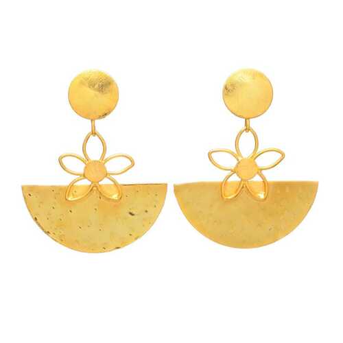 half round and flower golden earring set