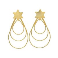Brass Tear Drop And Star Earring Set - Gender: Women