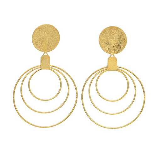 brass round golden drop earring set