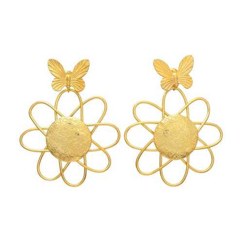 Big Flower With Butterfly Earring Set