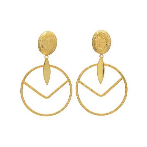 Golden casual round and drop earring set for woman