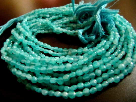 Natural Russian Amazonite Faceted Coin Shape 4mm Sold Per Strand 3'' Long