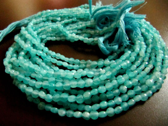 Natural Russian Amazonite Faceted Coin Shape 4mm Sold Per Strand 3'' Long