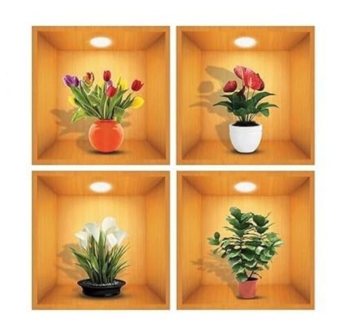 3d Self Adhesive Wall Flower Pot Sticker (4 Pcs).