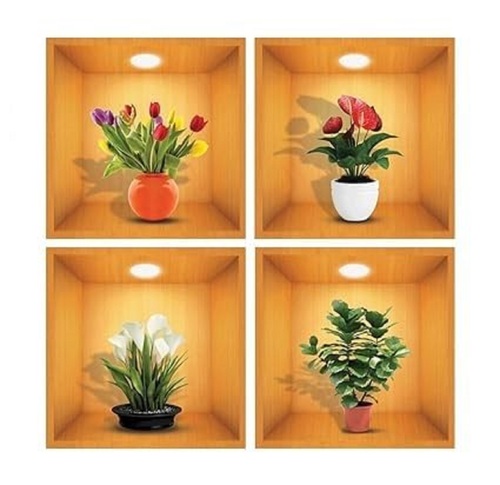 3D SELF ADHESIVE WALL FLOWER POT STICKER (4 PCS).