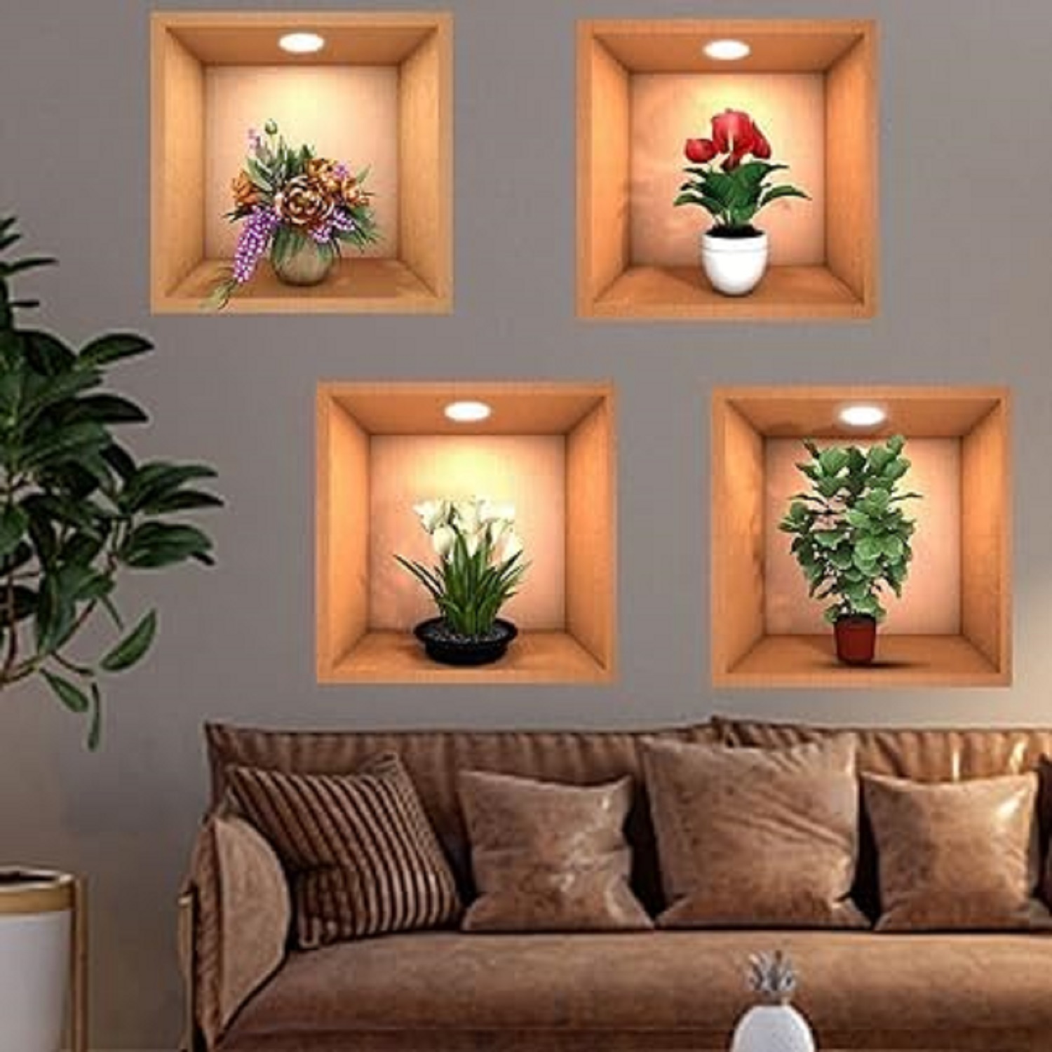 3D SELF ADHESIVE WALL FLOWER POT STICKER (4 PCS).