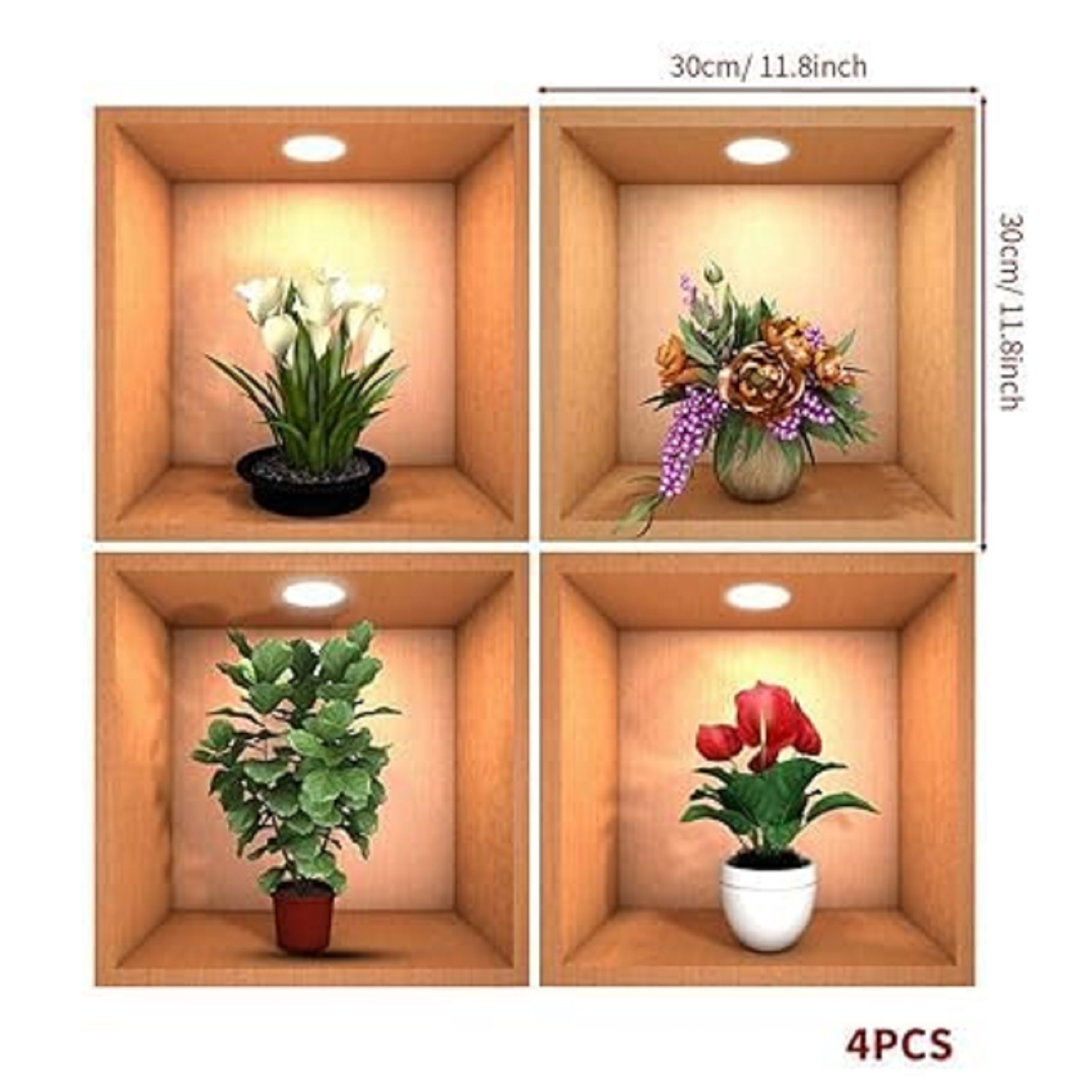 3D SELF ADHESIVE WALL FLOWER POT STICKER (4 PCS).